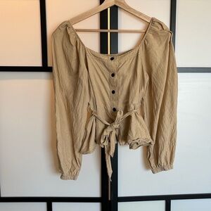 OYSHO Spain‎ linen blend belted blouse top. Size medium